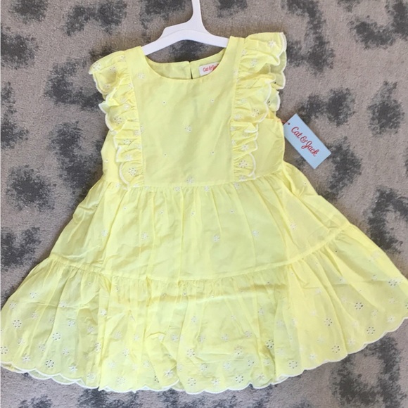 Cat And Jack Yellow Scalloped Eyelet Dress Size 5T - Picture 1 of 2